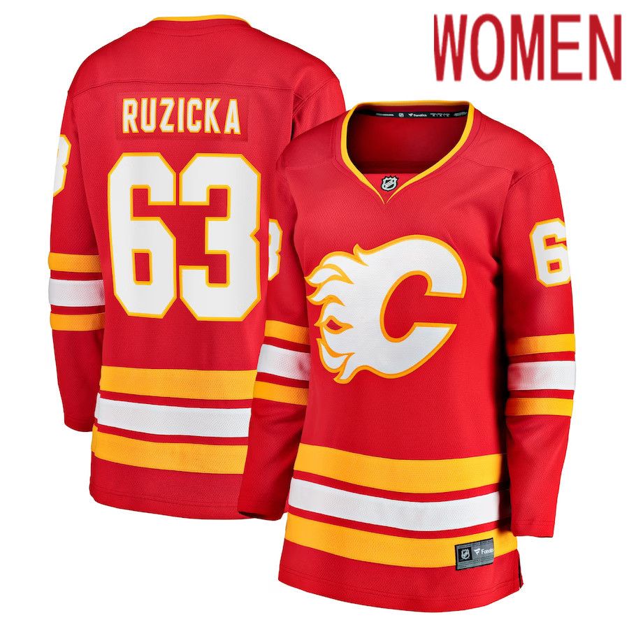 Women Calgary Flames 63 Adam Ruzicka Fanatics Branded Red Home Breakaway Player NHL Jersey